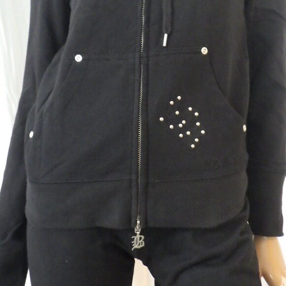 NWT BCBG sz SM MED LG XL BLK ON BLK APPLIQUE 100% COTTON 2 PIECE TRACKSUIT - Picture 11 of 16